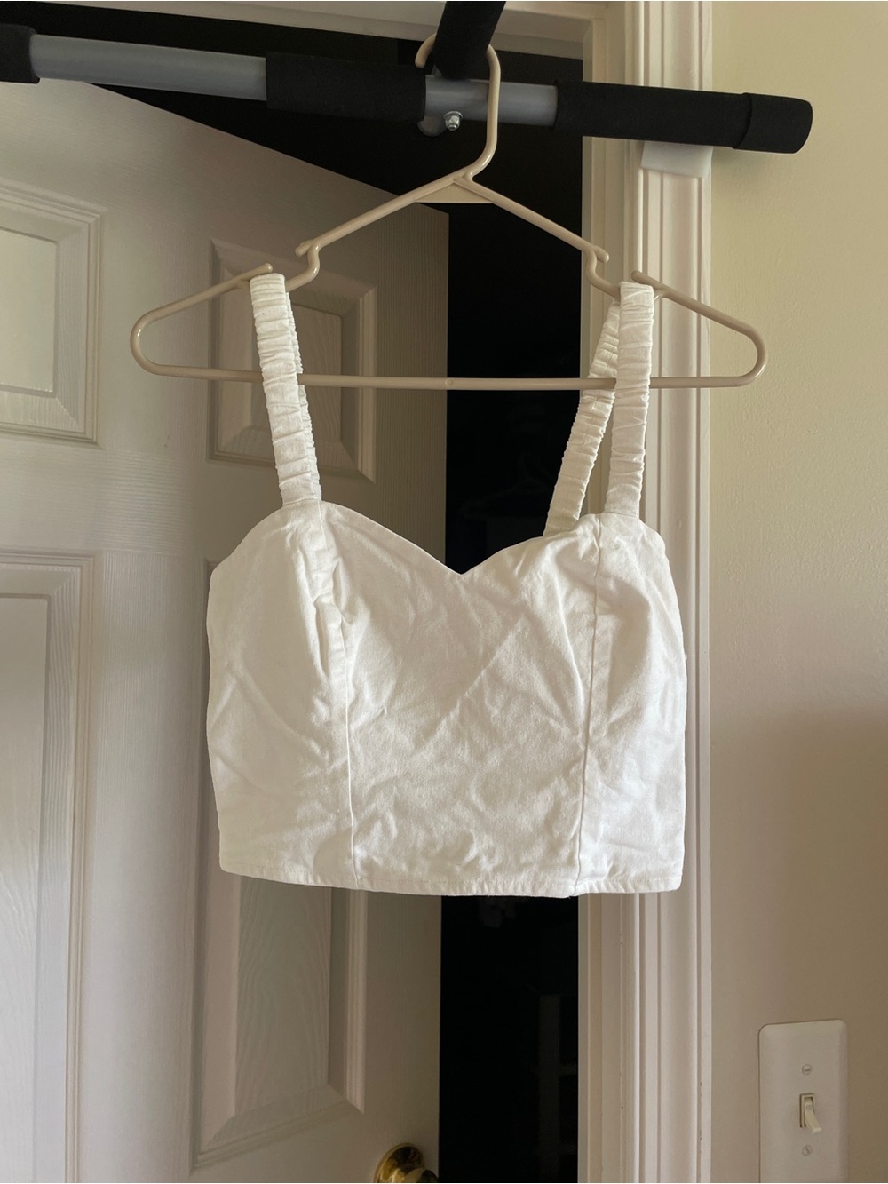White Ruched-Strap Cropped Bustier Top - Women